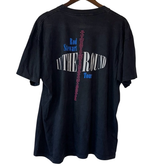 Vintage 1996 Rod Stewart Tour Band Tee Black Pink Headshot Preloved Sz XL - Picture 8 of 11